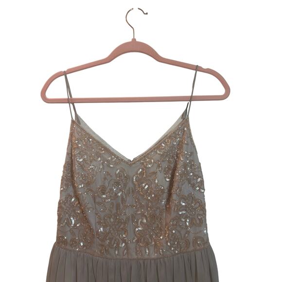 Adrianna Papell Sequin Embroidered Tulle Midi Dress Nude Beige Size 8 Formal - Picture 10 of 11